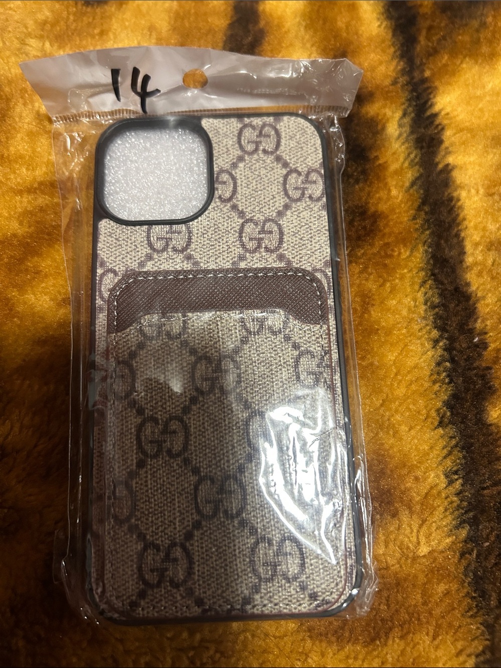 Designer Pattern Cardholder Phone Case - Brown iPhone 14